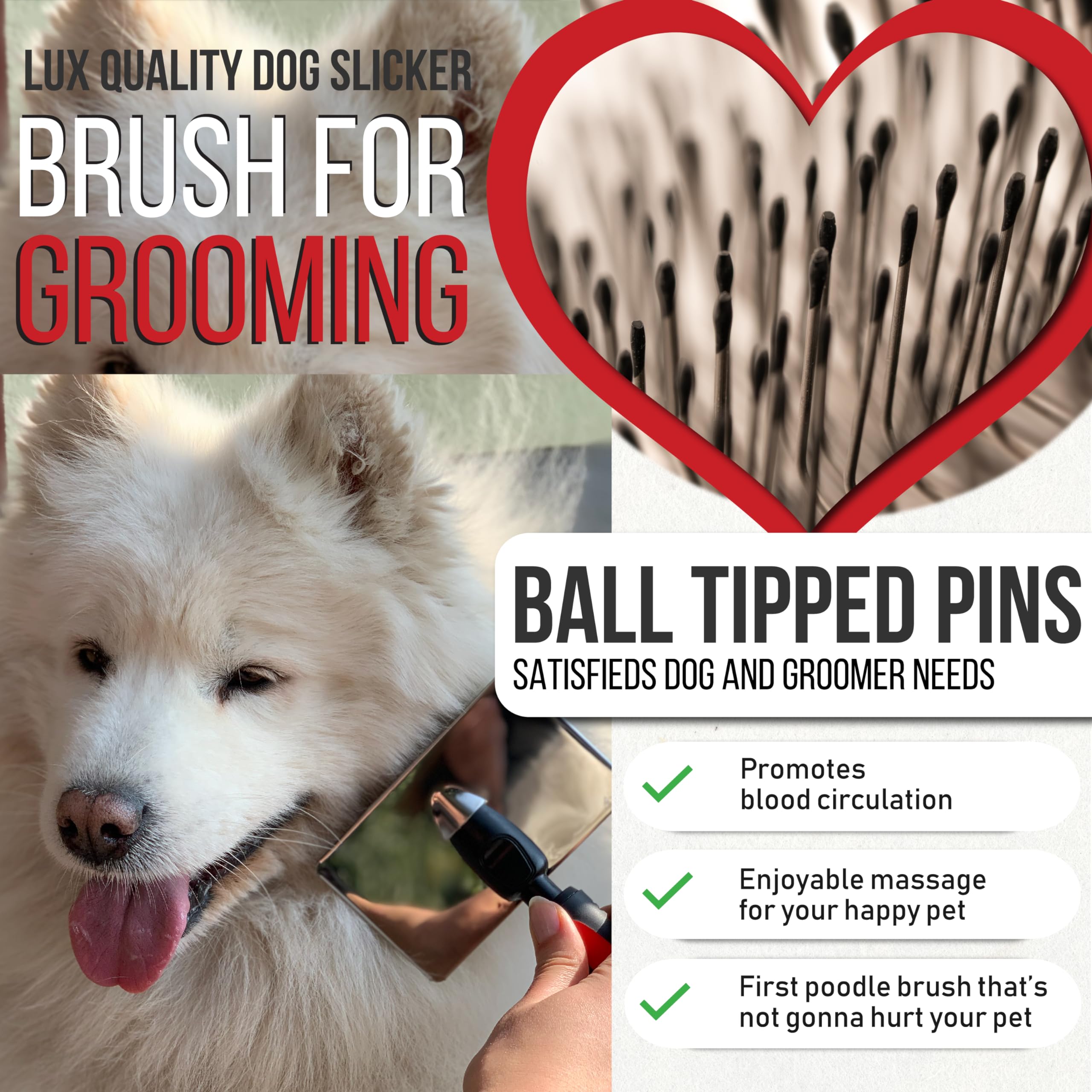 Bixy Pixy Slicker Brush for Dogs With Coated Tips - Extra Long Pins Removes Tangles - Doodle and Goldendoodle Brush Goes Deep Into Undercoat - Golden Retriever Brush for Shedding - Cepillo Para Perros