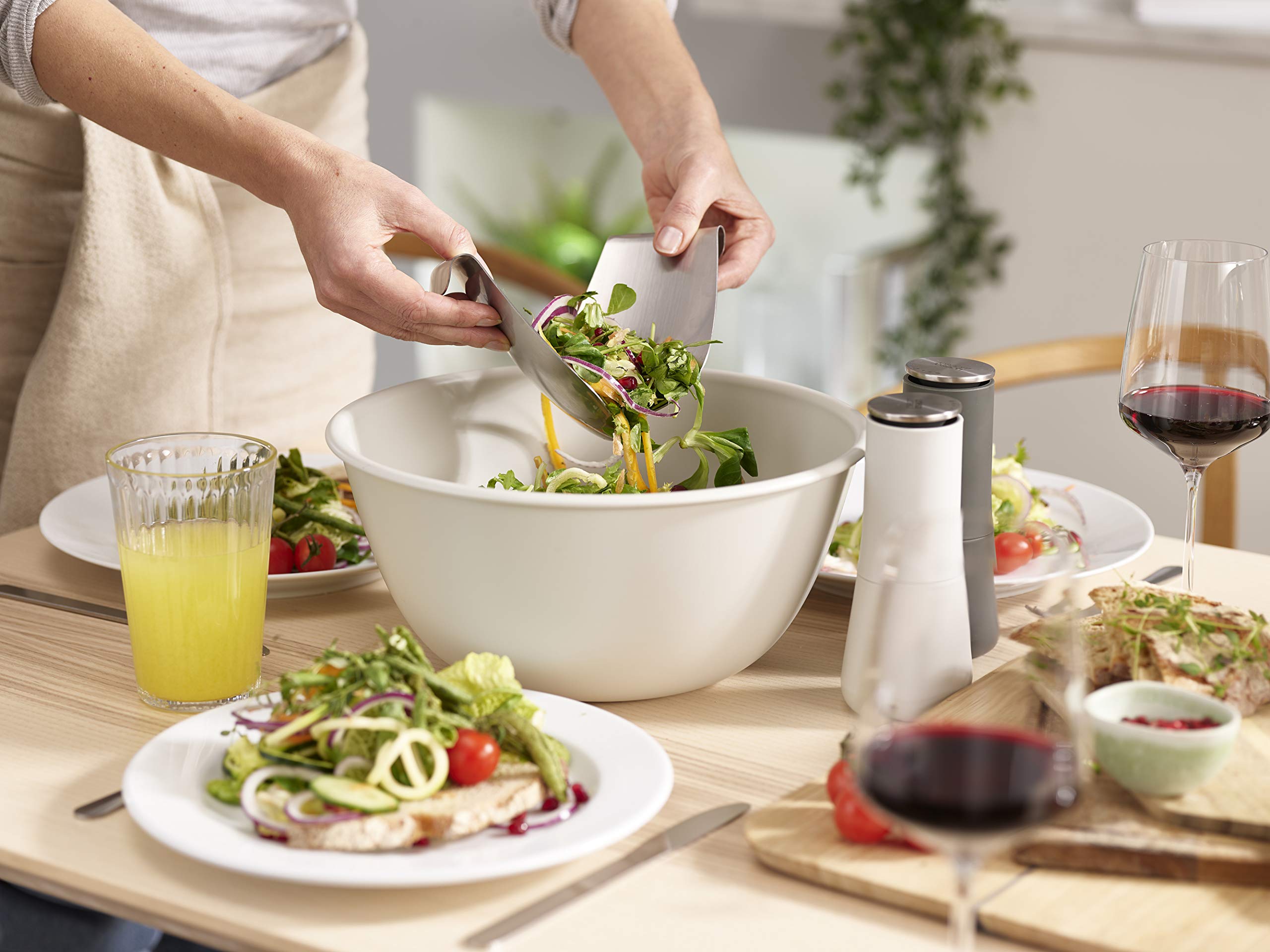 Joseph Joseph 20155 Uno Salad Bowl & Stainless-Steel Servers Set, 3-Pieces, Stone