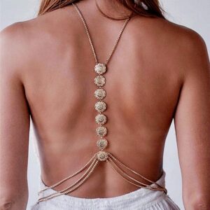 Bimkole 8-Ring Golden Body Chain Layered Sexy Gold Tassels, Fashion Bra Chains Summer Bikini Beach Body Jewelry Waist Belly Chain Harness Birthday Anniversary Festival Gift for Women and Girls