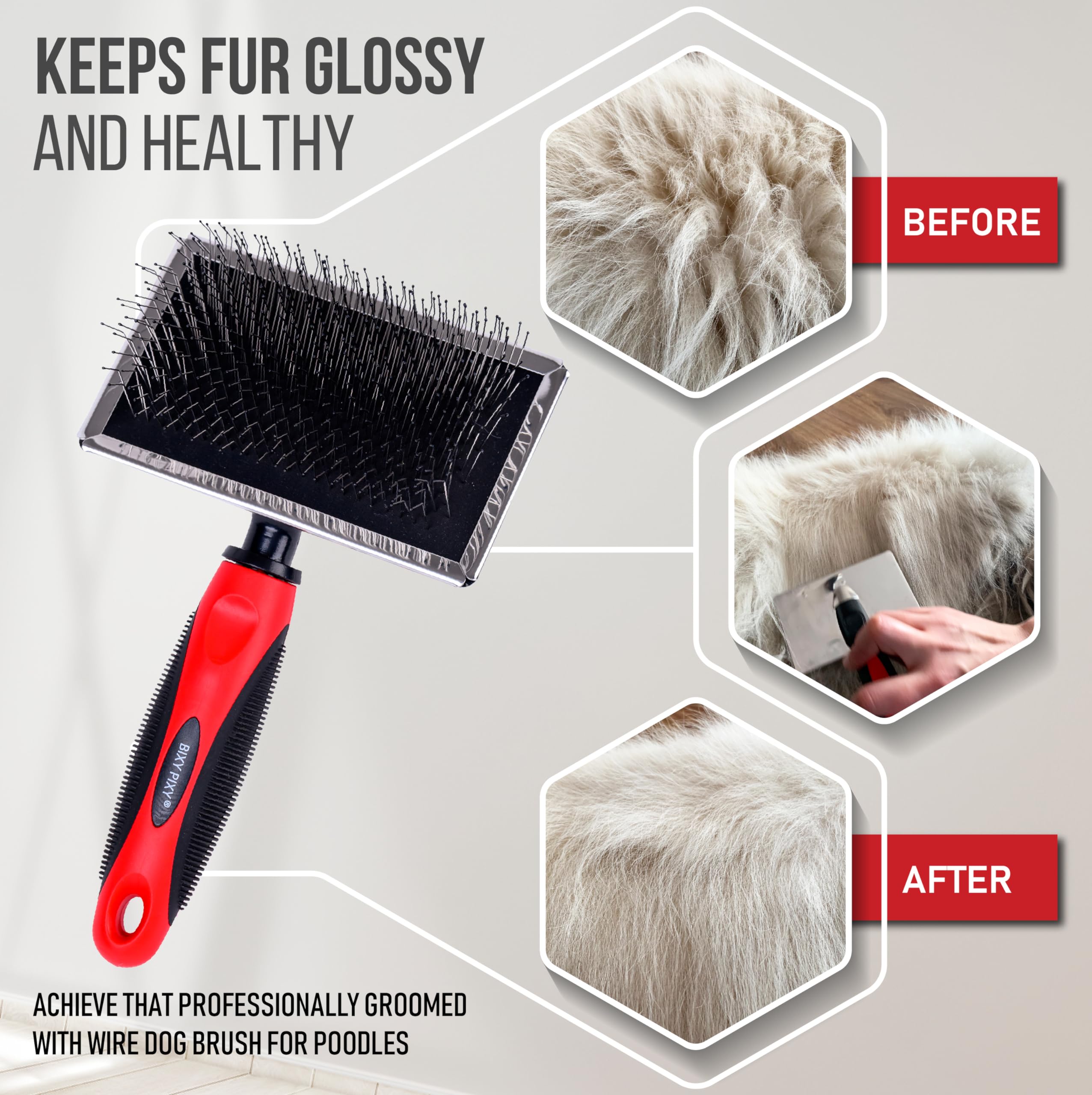 Bixy Pixy Slicker Brush for Dogs With Coated Tips - Extra Long Pins Removes Tangles - Doodle and Goldendoodle Brush Goes Deep Into Undercoat - Golden Retriever Brush for Shedding - Cepillo Para Perros