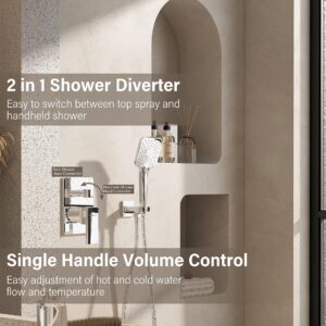 Gabrylly Shower System, Shower Faucets Sets Complete for Bathroom with High Pressure 10" Rain Shower and Handheld Shower, 2 Way Shower Valve Kit, Chrome