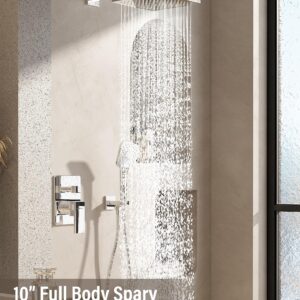 Gabrylly Shower System, Shower Faucets Sets Complete for Bathroom with High Pressure 10" Rain Shower and Handheld Shower, 2 Way Shower Valve Kit, Chrome