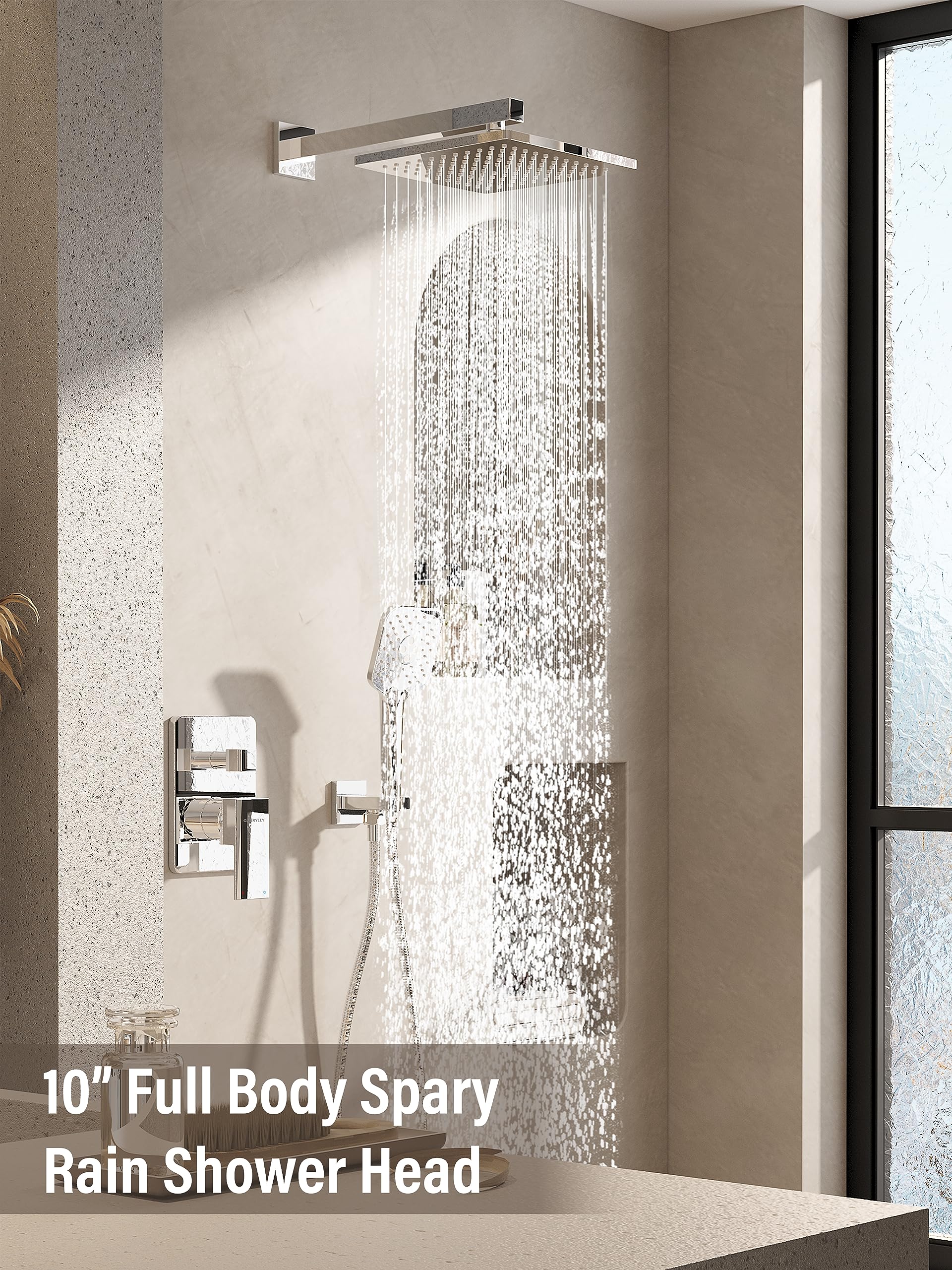 Gabrylly Shower System, Shower Faucets Sets Complete for Bathroom with High Pressure 10" Rain Shower and Handheld Shower, 2 Way Shower Valve Kit, Chrome