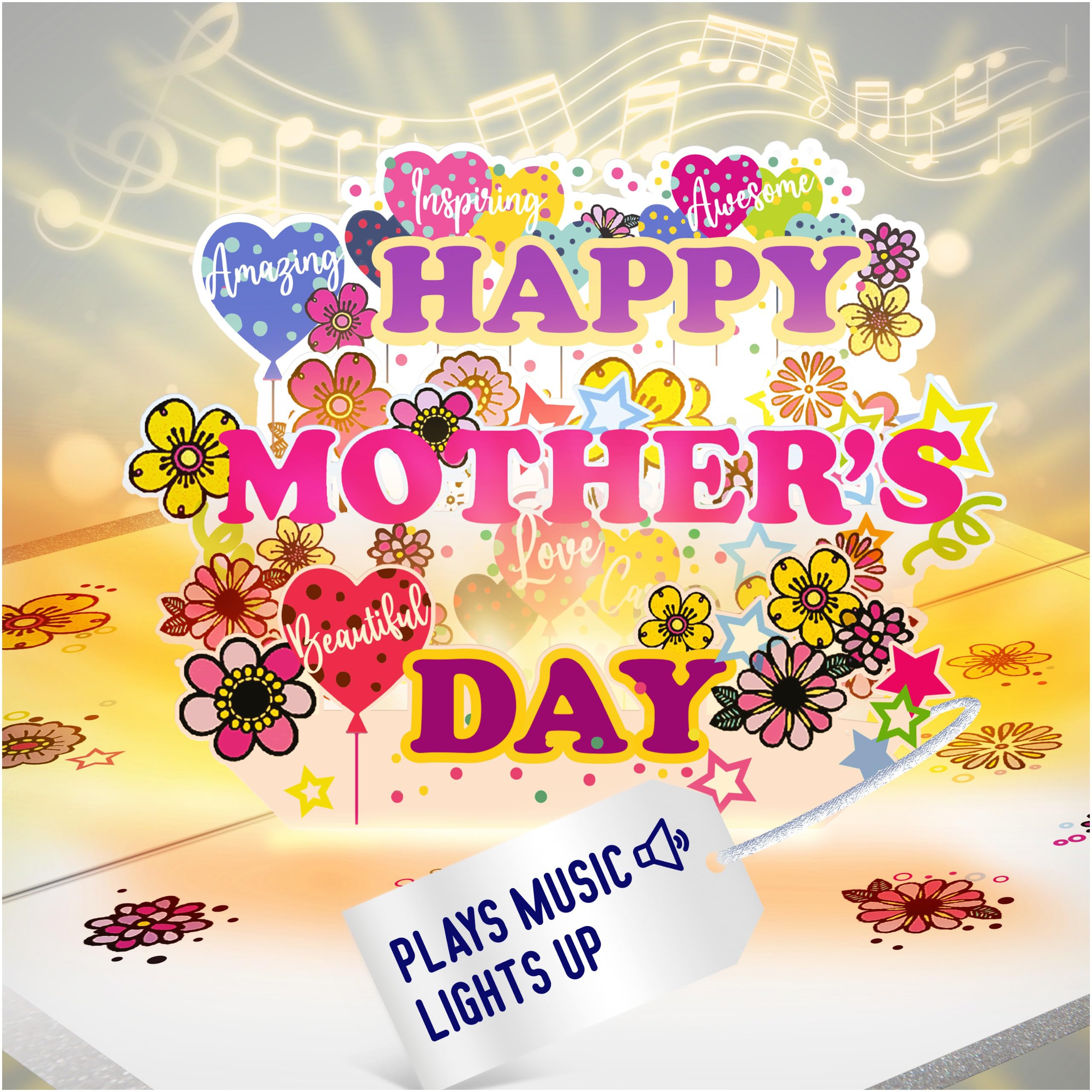 Mothers Day Card w/ Lights & Music - Pop Up Mothers Day Card for Wife, Happy Mothers Day Card from Husband, Mothers Day Card from Daughter, 1 Mothers Day Pop Up Card Greeting Card (Garden)