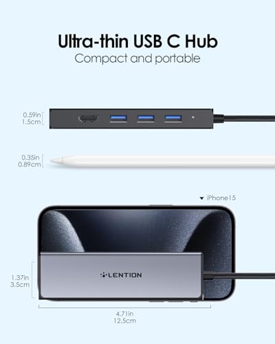 LENTION USB C Hub with a Gigabit Ethernet Port, 4K HDMI Display, 3 USB-A USB 3.0 Ports for MacBook Pro, MacBook Air, Dell, Lenovo, HP Laptops and More, Stable Driver Certified (C25, Space Gray)