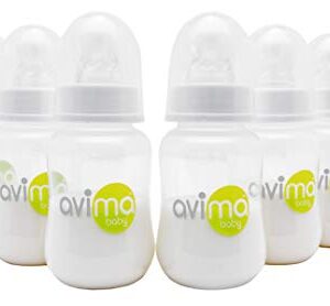 Avima 4 oz Anti Colic Baby Bottle Set - Slow Flow Nipples Included, Standard Neck, BPA Free - Newborn 0-3 Months, Stage 1 Feeding for Gas, Spit Up & Colic (Set of 8)