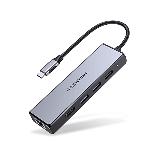 LENTION USB C Hub with a Gigabit Ethernet Port, 4K HDMI Display, 3 USB-A USB 3.0 Ports for MacBook Pro, MacBook Air, Dell, Lenovo, HP Laptops and More, Stable Driver Certified (C25, Space Gray)