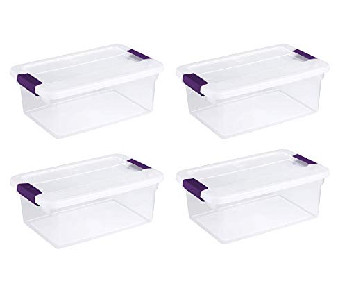 Sterilite 15-Quart Clearview Latch Box Storage Tote Container Storage 4PK, Purple