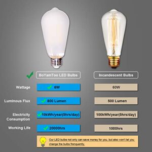 Vintage LED Bulbs ST64 6W Equivalent 60W, 2700K Warm White 800lm Dimmable Brightness LED Light Bulbs with E26 Base and Frosted Glass Cover, Pack of 3 (2700K, 6W)