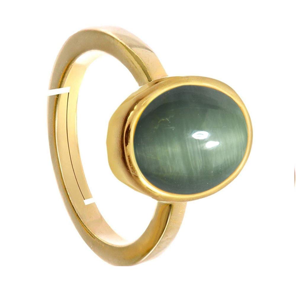 55Carat Natural Cat's Eye Gemstone 18K Gold Plated Adjustable Rings For Men & Women Lehsuniya Rashi Ratan Size-8 to 13