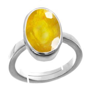 55carat yellow sapphire gemstones 925 sterling silver adjustable rings natural pukhraj rashi ratan size-8 to 13