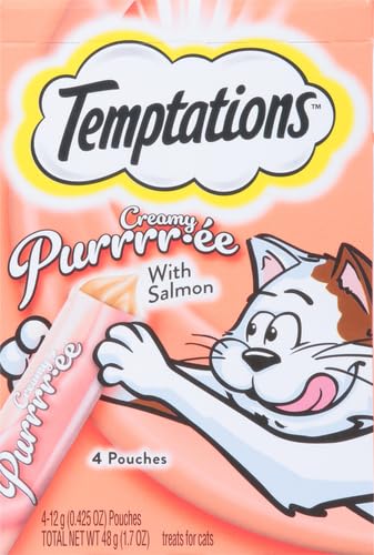 Temptations Creamy Puree with Salmon Lickable, Squeezable Cat Treats, 0.42oz Pouches, 4 Count (Pack of 11)