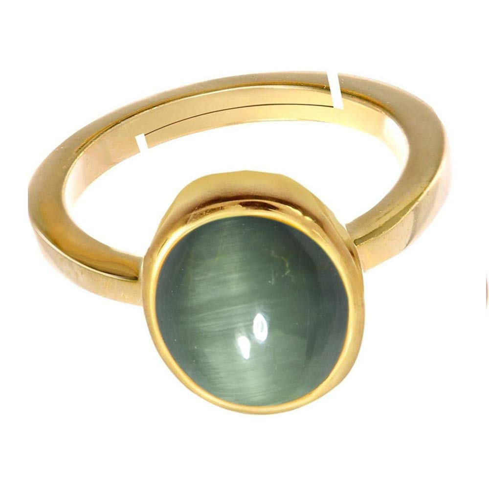 55Carat Natural Cat's Eye Gemstone 18K Gold Plated Adjustable Rings For Men & Women Lehsuniya Rashi Ratan Size-8 to 13