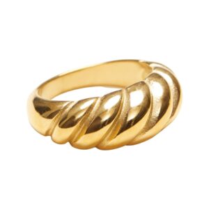 Shapes Studio 18K Gold Plated Gold Dome Croissant Band Ring, Stackable Ring, Signet Ring, Women Jewelry Minimalist Chic Style (Big, 10)