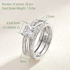 Wuziwen Princess Bridal Ring Set for Women Wedding Band Guard Enhancers CZ Sterling Silver Size 7