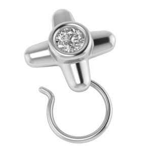 Pretty Jewels Round Cut Natural White Diamond Cross Nose Ring Stud In 14k White Gold Finish Sterling Silver Nose Ring Screw For Women Color: H-I, Clarity: SI1-SI2 (0.04 cttw)