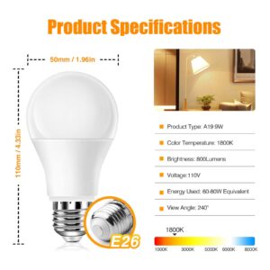 Neporal Amber Light Bulbs 4PK, 9W 60 Watt Equivalent, Blue Blocking Light Bulbs 1800K, Soft Warm Sleep Light Bulbs A19, Amber Night Light Bulb E26 for Bedroom and Baby Nursery Light