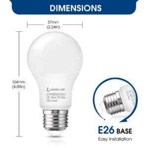 LOHAS A19 LED Light Bulbs 75W Equivalent, 12W LED Light Bulb Daylight White 5000K, 1200LM Bright Light Bulb, Energy Efficient LED Light Bulb, E26 Base LED Light Bulb, UL Listed, Non-dimmable, 2 Pack