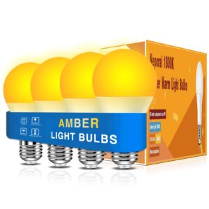 neporal amber light bulbs 4pk, 9w 60 watt equivalent, blue blocking light bulbs 1800k, soft warm sleep light bulbs a19, amber night light bulb e26 for bedroom and baby nursery light