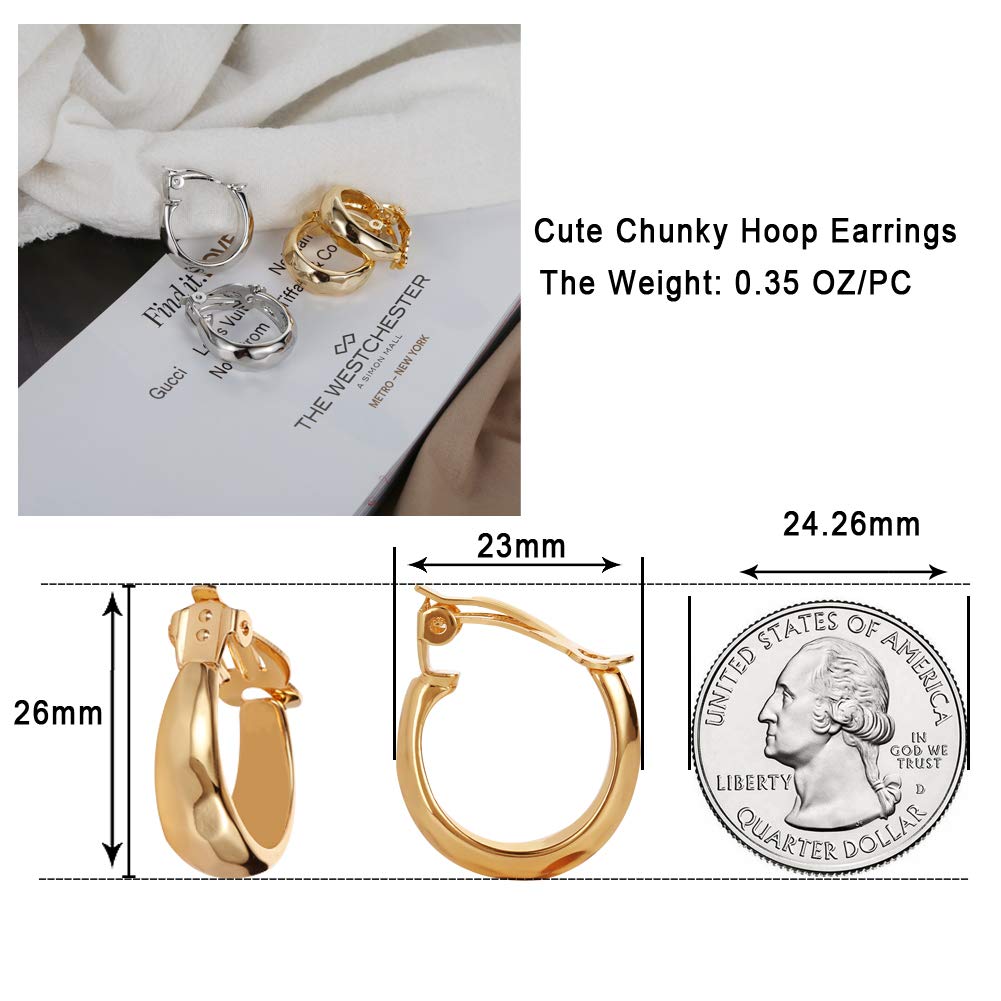 LILIE&WHITE Gold Clip on Hoop Earrings For Women Fashion Clip on Earrings For Women Chunky Hoop Earrings No Piercing Fake Earrings Costume Jewelry