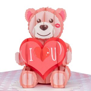 paper love valentines day pop up card, 3d teddy bear - 5" x 7" cover - includes envelope and note card