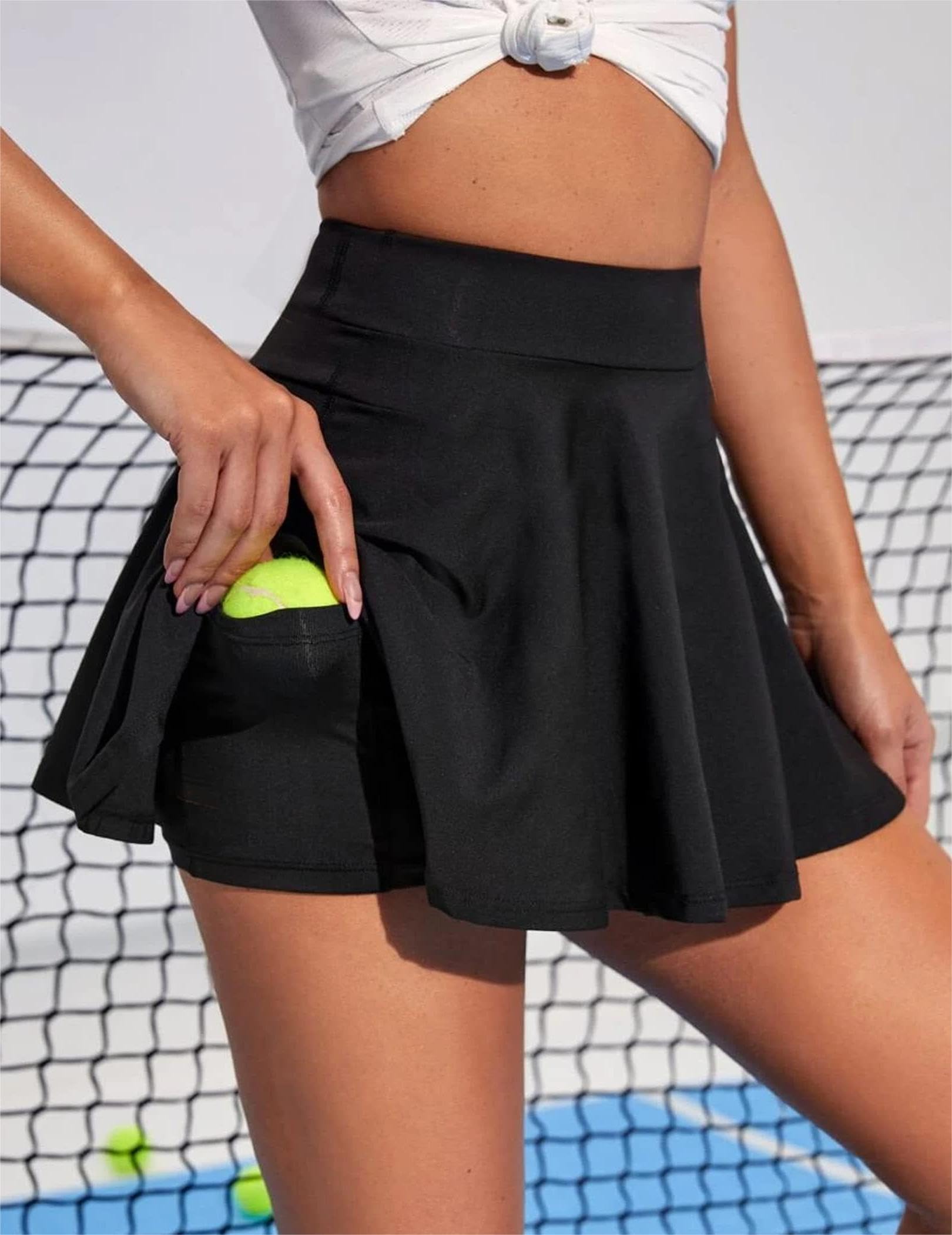 COOrun Tennis Skirt for Women Pleated Golf Skort with Shorts and Pockets Athletic Skirt for Running and Workout(Black,M)