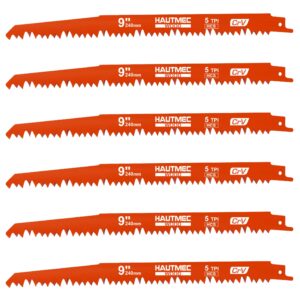 HAUTMEC 9 Inch Reciprocating Saw Blades,Sawzall Blades,Pruner Saw Blades 6 Piece Set for Wood and Trimming Cutting HT0167-CT