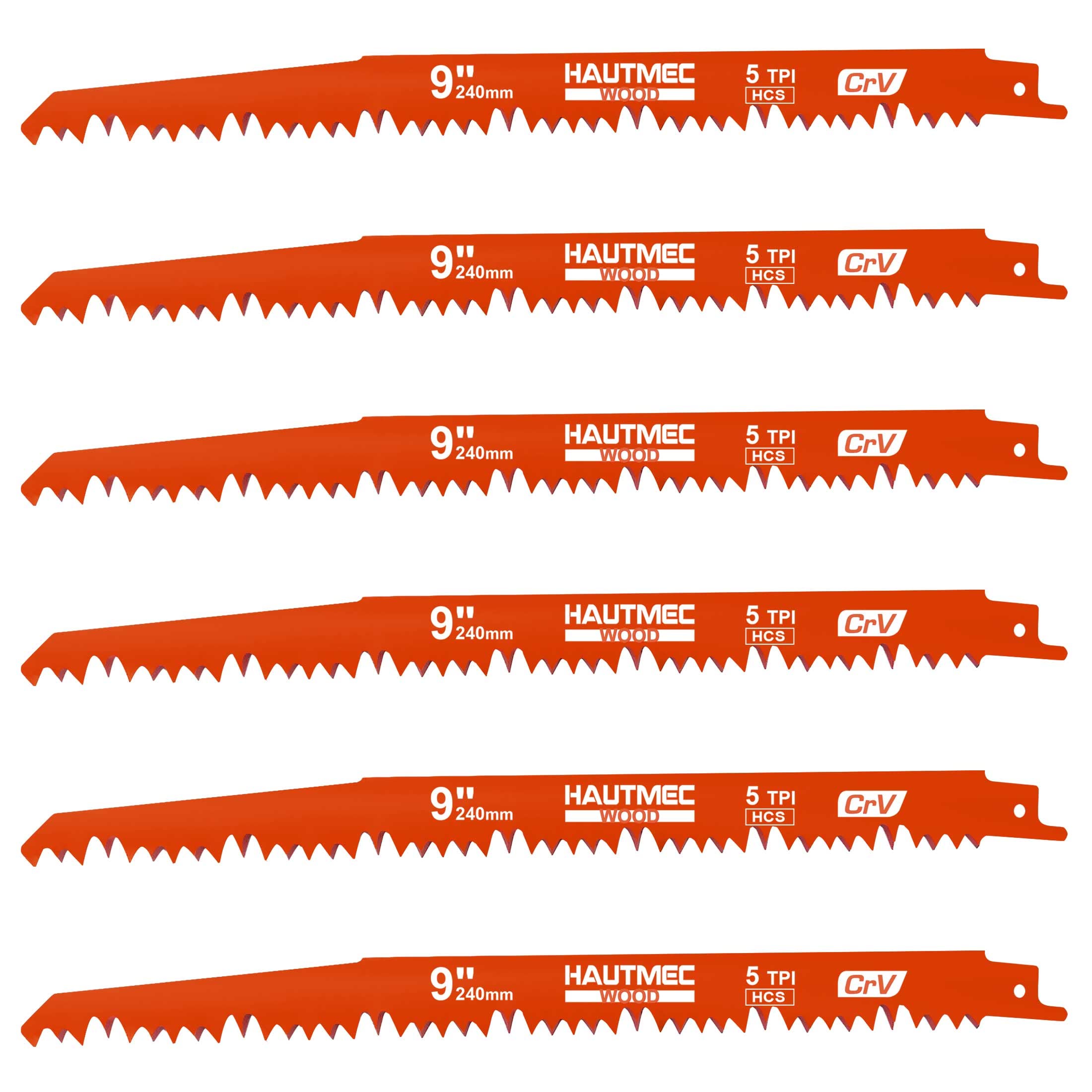 HAUTMEC 9 Inch Reciprocating Saw Blades,Sawzall Blades,Pruner Saw Blades 6 Piece Set for Wood and Trimming Cutting HT0167-CT