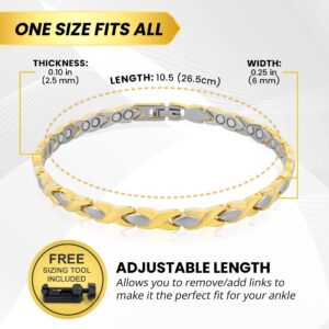 MagnetRX Titanium Magnetic Bracelet – Ultra Strength Magnets Anklet for Women (Silver & Gold)