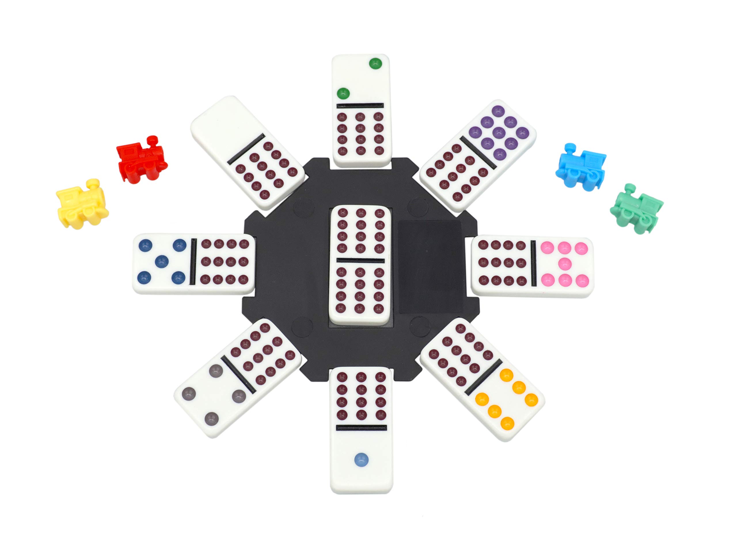 Regal Games â€“ Double 12 Dominoes â€“ Colored Dots Set â€“ Mexican Train Edition Set with, 91 Tiles, 4 Trains, Hub, & Collector's Tin - 2-8 Players Ages 8+ for Kids & Adults