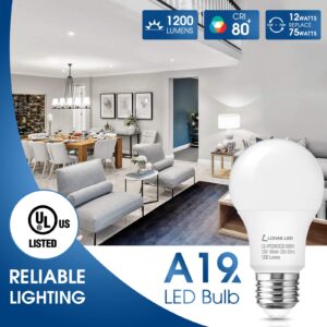 LOHAS A19 LED Light Bulbs 75W Equivalent, 12W LED Light Bulb Daylight White 5000K, 1200LM Bright Light Bulb, Energy Efficient LED Light Bulb, E26 Base LED Light Bulb, UL Listed, Non-dimmable, 2 Pack