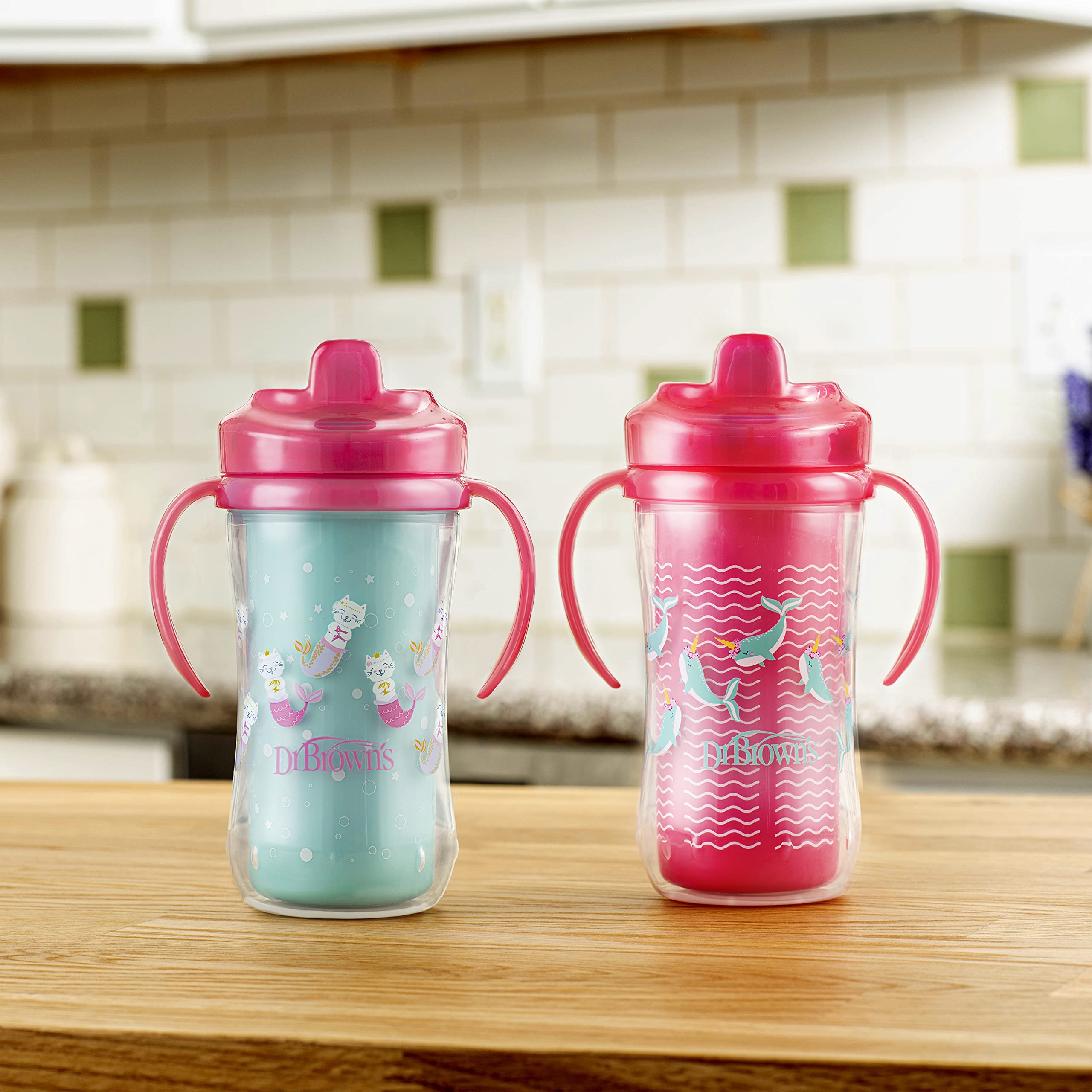 Dr. Brown's Milestones Hard Spout Insulated Sippy Cup with Handles, Pink, 10 oz, 2 Pack, 12m+