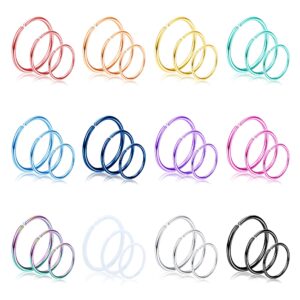 Drperfect 36Pcs 20G Nose Ring Hoop for Women Men 316L Stainless Steel Helix Tragus Lip Septum Ring Cartilage Earring Hoop Piercing Jewelry