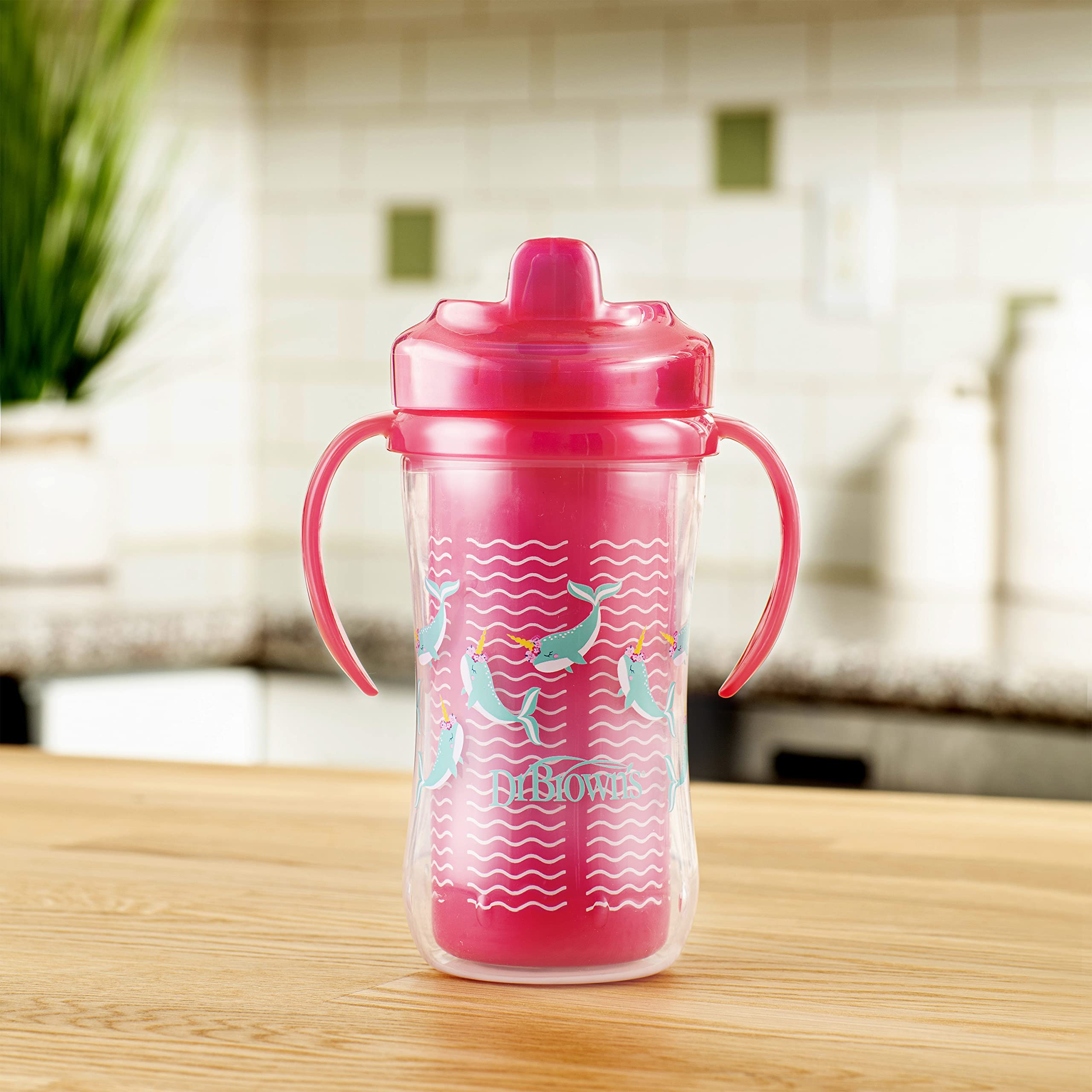 Dr. Brown's Milestones Hard Spout Insulated Sippy Cup with Handles, Pink, 10 oz, 2 Pack, 12m+