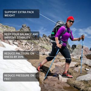 Esup Trekking Poles for Hiking Collapsible Aluminum Alloy 7075 Hiking Poles 2pc Pack Adjustable Quick Lock for Camping, Hiking, Outdoor(Blue)