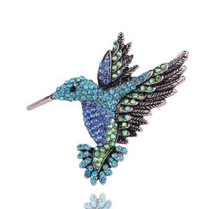 HAFILO Hummingbird brooch pins for women fashion Bird pins rhinestone women's brooches pin (Ancient Silver Blue Green)