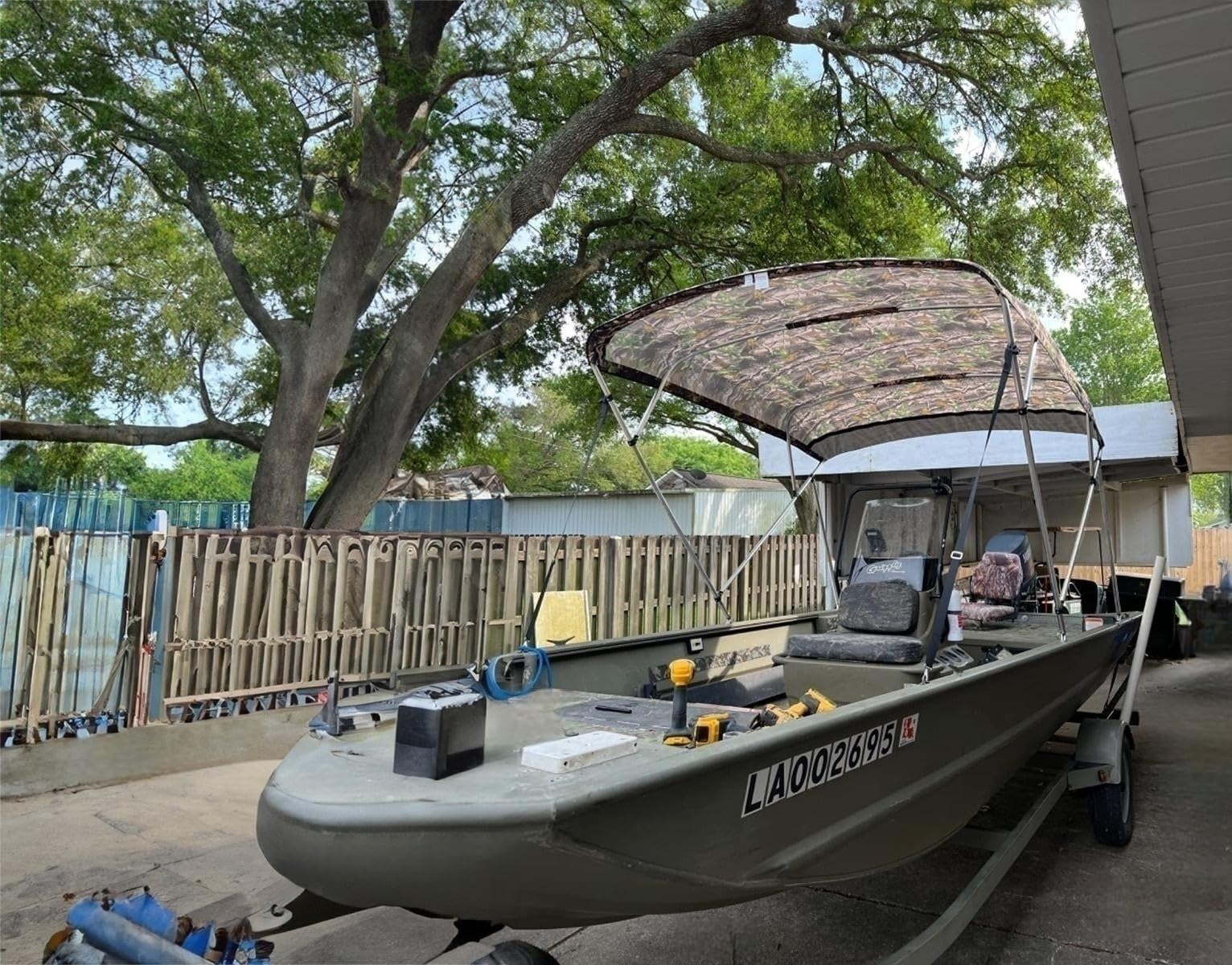 KING BIRD 3-4 Bow Bimini Top Cover Sun Shade Boat Canopy Waterproof 1 Inch Stainless Aluminum Frame 46" Height with Rear Support Poles and Storage Boot 5 Colors 5 Sizes(camouflage, 79"-84"