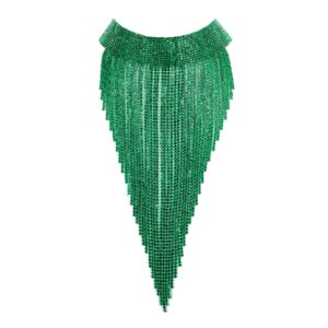 flyonce green statement collar necklace for women, glitter rhinestone fringe bib necklace costume jewelry for wedding prom party