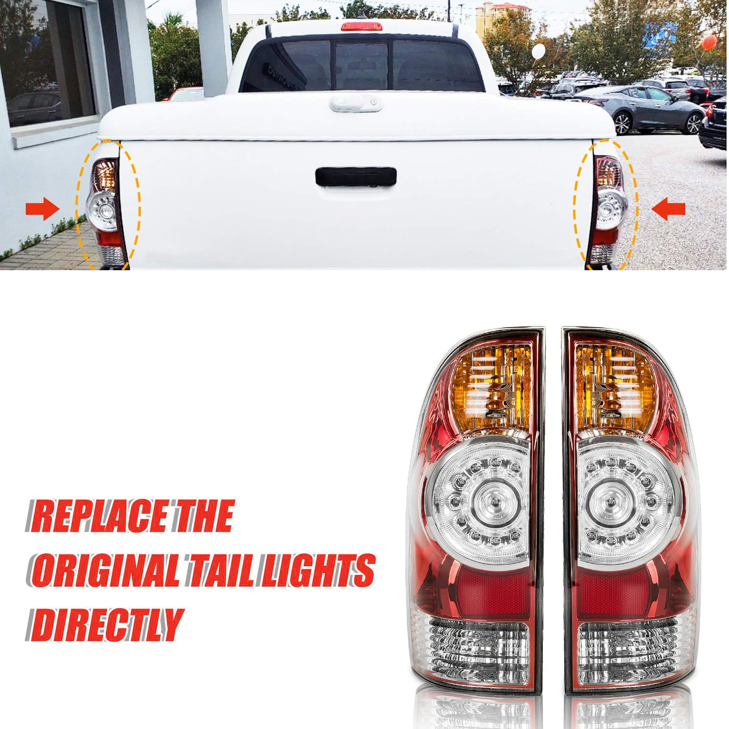 RANSOTO Driver & Passenger Side LED Tail Light Compatible With 2005-2015 Toyota Tacoma Taillights Rear Lamp with Harness and Bulbs Replace 8156004160 8155004160