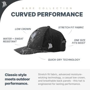 Branded Bills Bare Curved Performance Hat, Black, Fits 7-8, with Flexfit Sweatband, Adjustable Velcro Closure, Fitted Style | Lightweight, Comfortable Stretch, Quick Dry & Water Repellent Baseball Cap