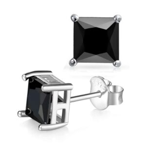 unisex princess cut black onyx 925 sterling silver stud earrings platinum plated fine jewelry for men women 5mm