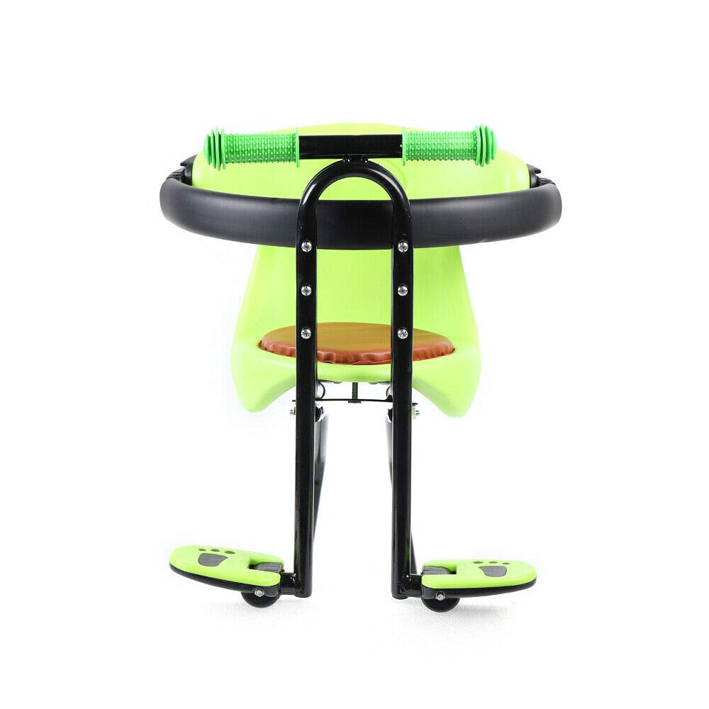 TBVECHI Child Bicycle Front Seat, Kids Bicycle Front Mount Baby Chair Carrier w/Nonslip Handrail & Foot Pedal Fit for Mountain Bike/Road Bike (Green-1)