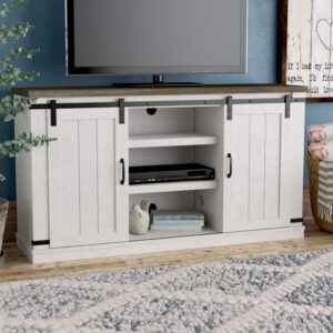 Asifom Television Stands Entertainment Centers Modern Farmhouse Wood TV Stand for TVs up to 65 Inch, Home Living Room Storage Table Cabinet Doors and Shelves Stone Grey