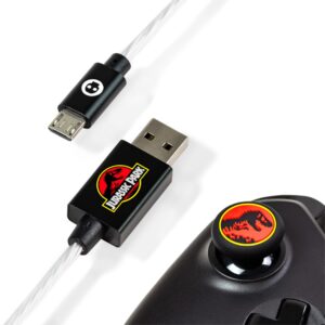 numskull official jurassic park micro usb led cable 1.5m fast charging lead & thumb stick grips compatible with nintendo switch)