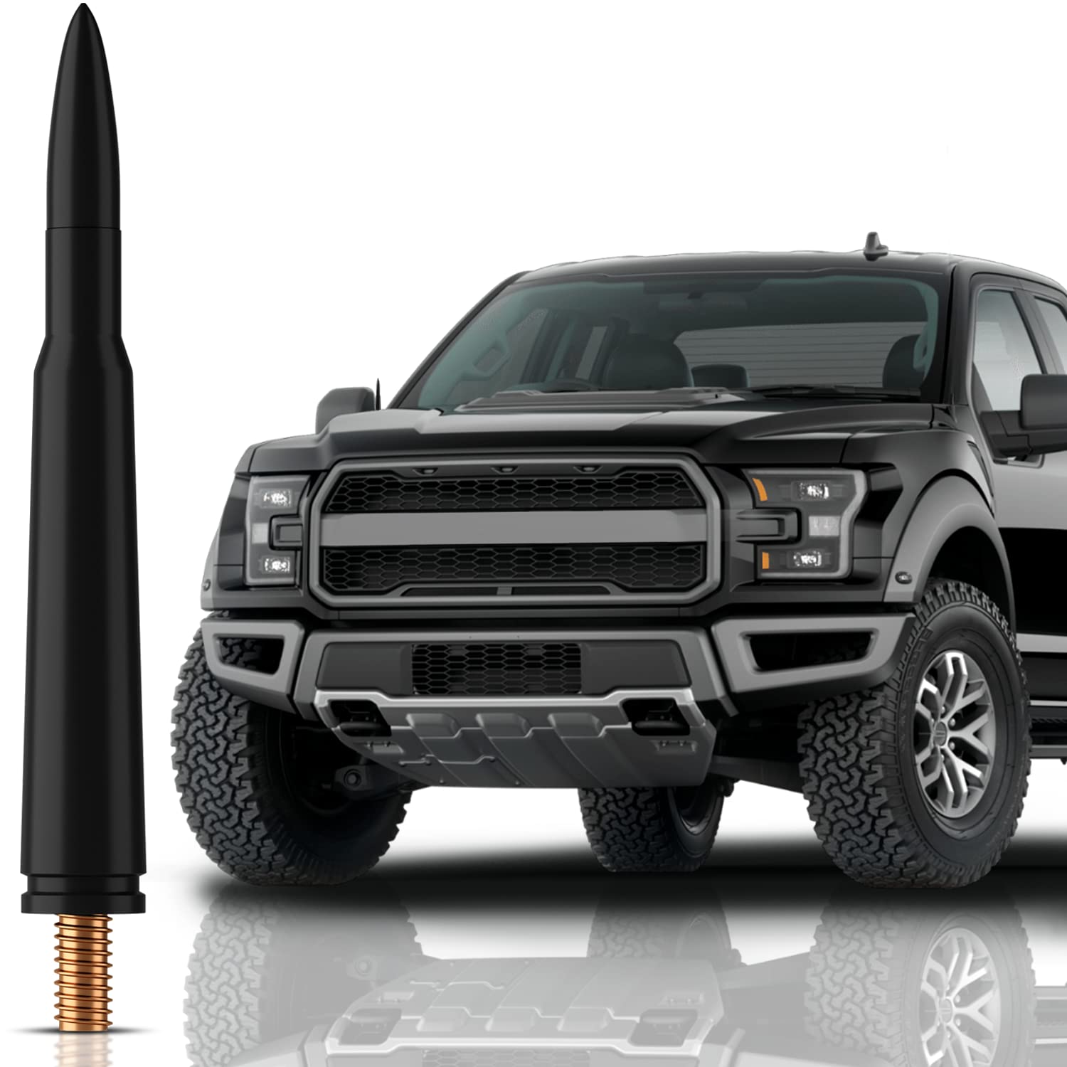 Bullet Antenna for Ford F-150 XL XLT 2009-2024 - Highly Durable Premium Truck Antenna 5.45 Inch - Car Wash-Proof Radio Antenna for FM AM - Black, 50 Caliber Design - Ford F150 Accessories