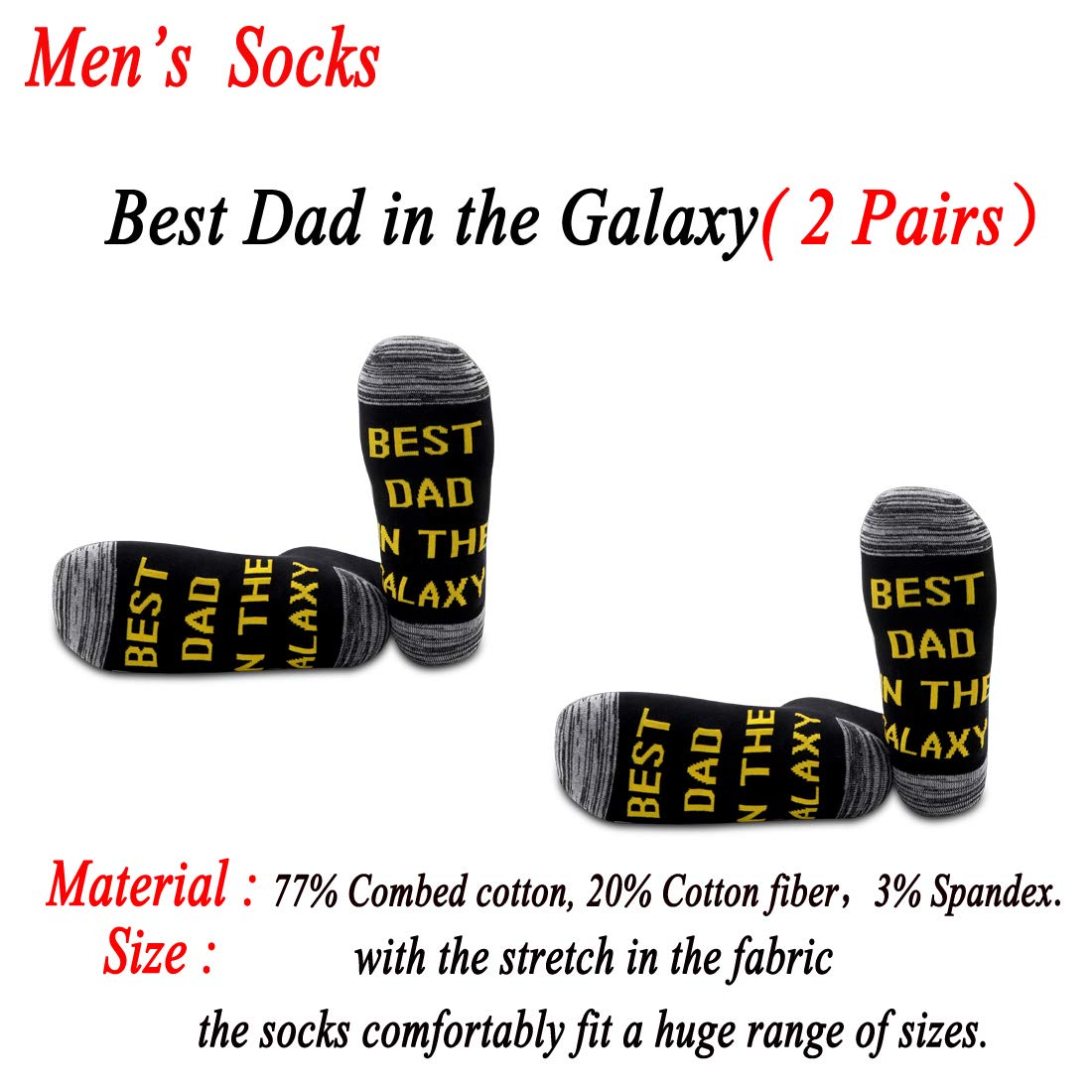 JXGZSO 2 Pairs Dad Gift Dad Sock Best Dad in the Galaxy Socks Dad Birthday Gift Father's Day Gift (Best Dad in the Galaxy)