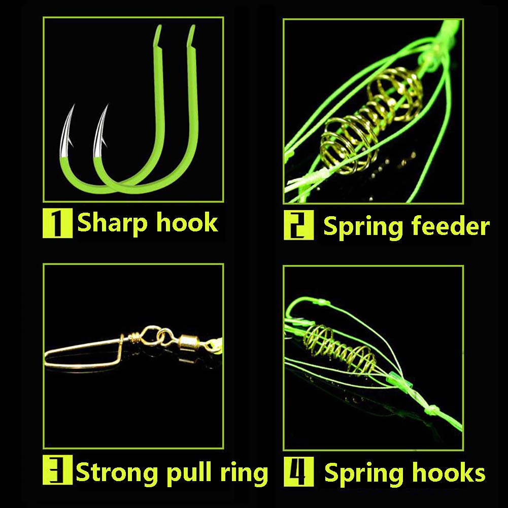 Dyxssm Carp Fishing Feeders Bait Fishing Hooks with Fishing Spring Carp Feeder (Pack of 4) (Green, 10#)