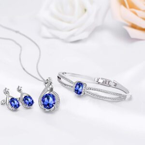 Menton Ezil Fashion Jewelry Charming Nobile Blue Sapphire Jewelry Set For Women 18K White Gold Plated Jewelry Set Bracelet Necklace and Earrings set with september birthstone(Sapphire Blue)