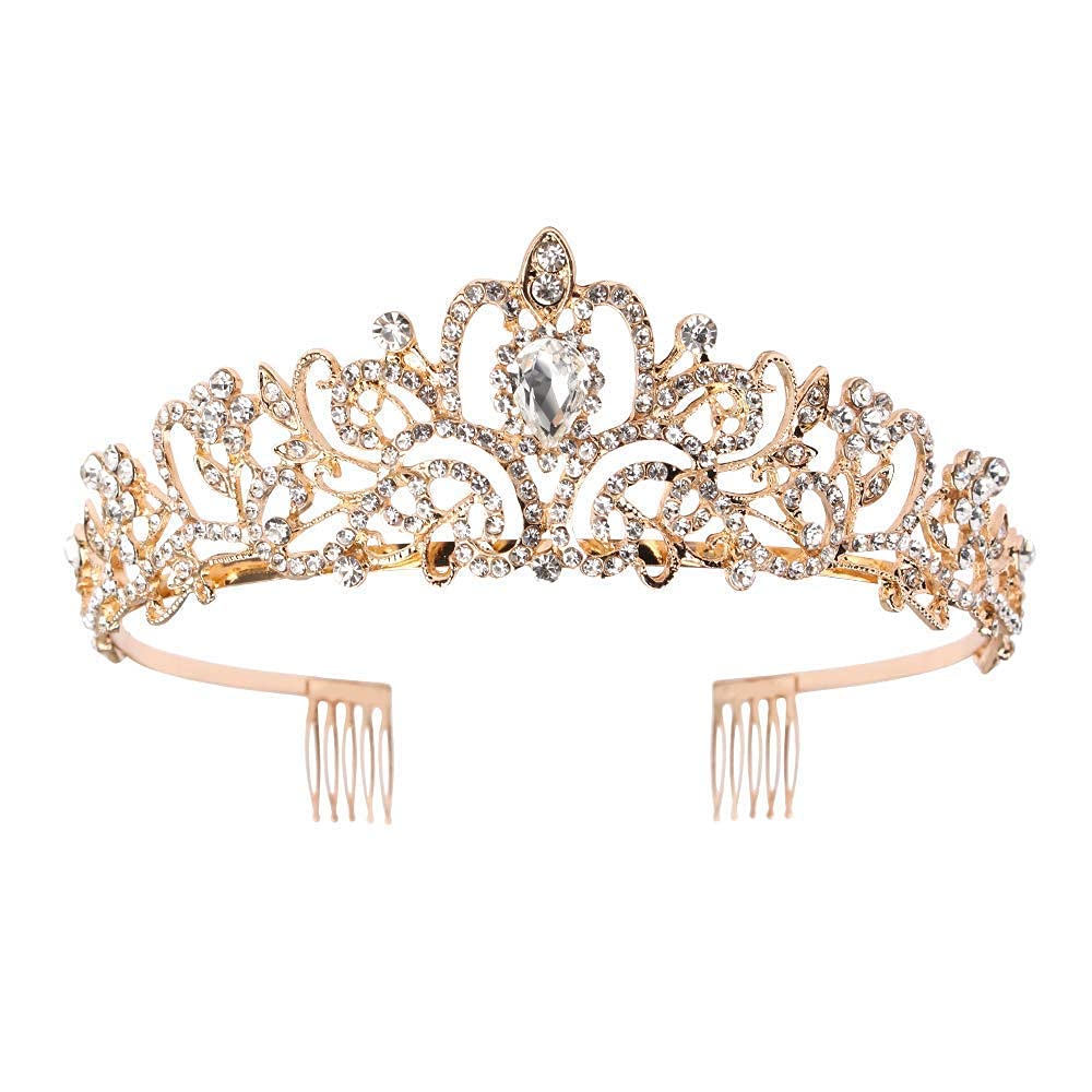 Didder Queen Crown for Womens Gold Princess Elegant Crystal Tiara with Clear Rhinestone Women's Headbands for Halloween Birthday Girls Prom Halloween Bridal Party