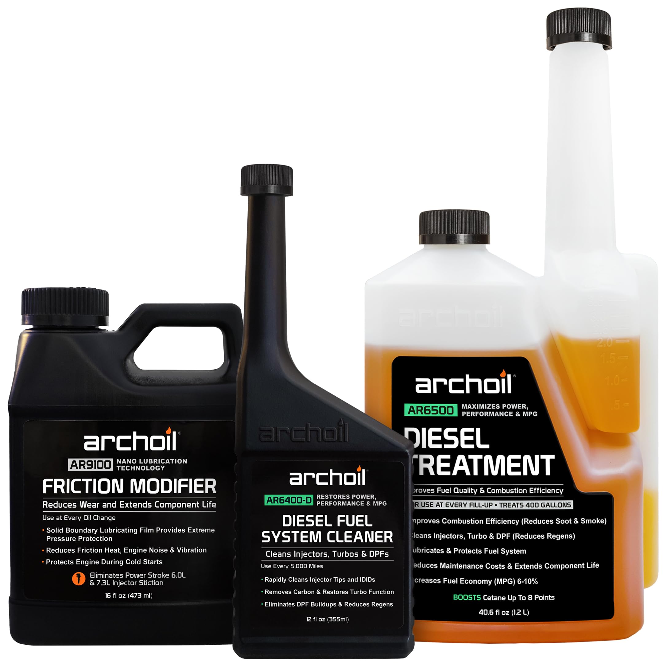 Archoil Ultimate Diesel Kit - AR9100 Friction Modifier (16oz) + AR6500 Diesel Treatment (40oz) + AR6400-D Diesel Fuel System Cleaner (12oz)